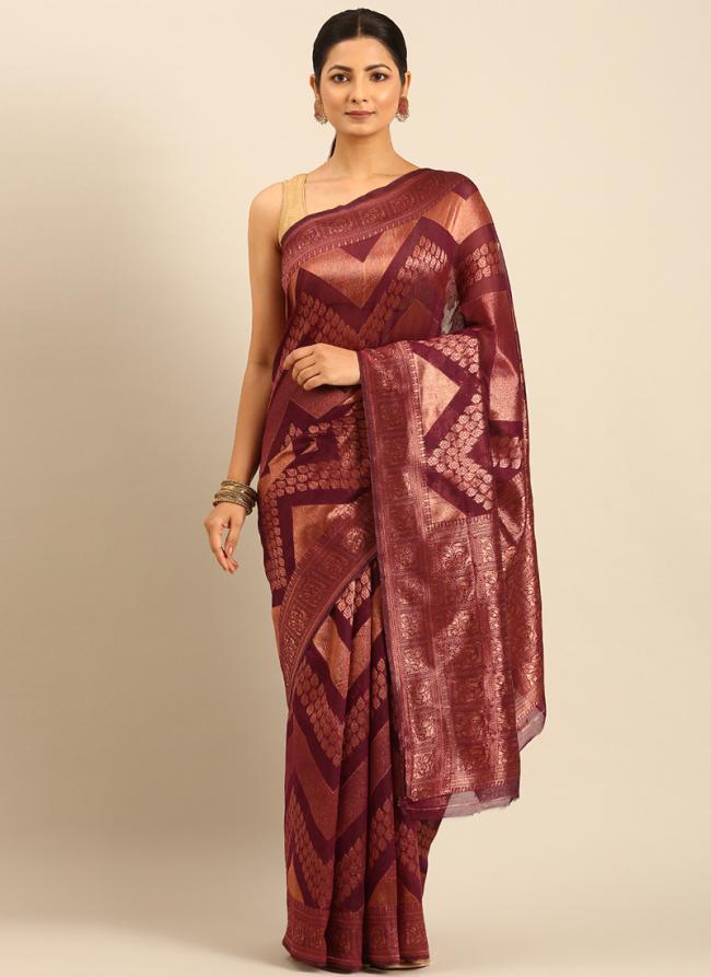 Cotton Dark Pink Casual Wear Weaving Saree